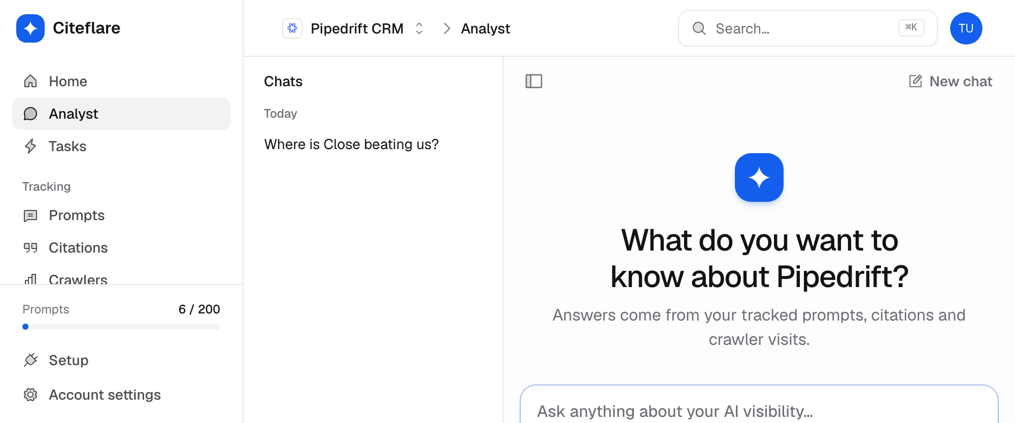Analyst chat explaining a visibility drop on Gemini