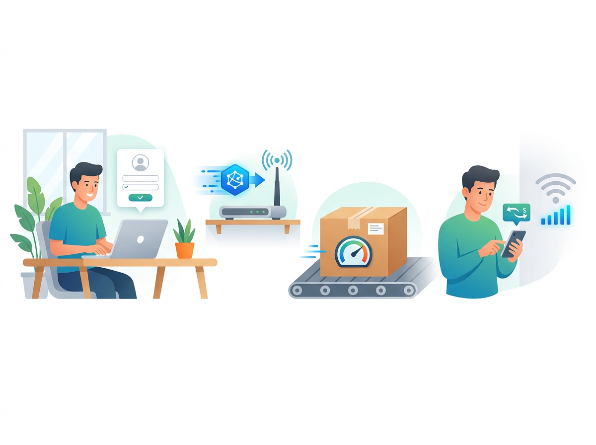 Four stages of setup from registering to a payment activating a customer.