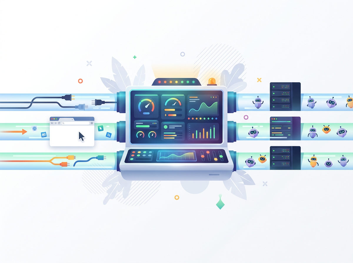Three data collection paths feeding into one monitoring dashboard