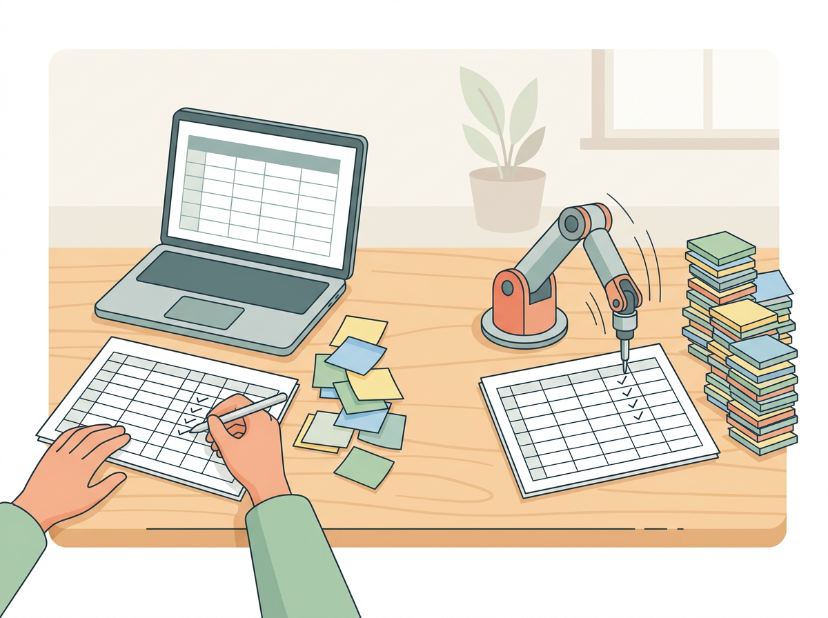 Manual spreadsheet tracking contrasted with an automated robot arm