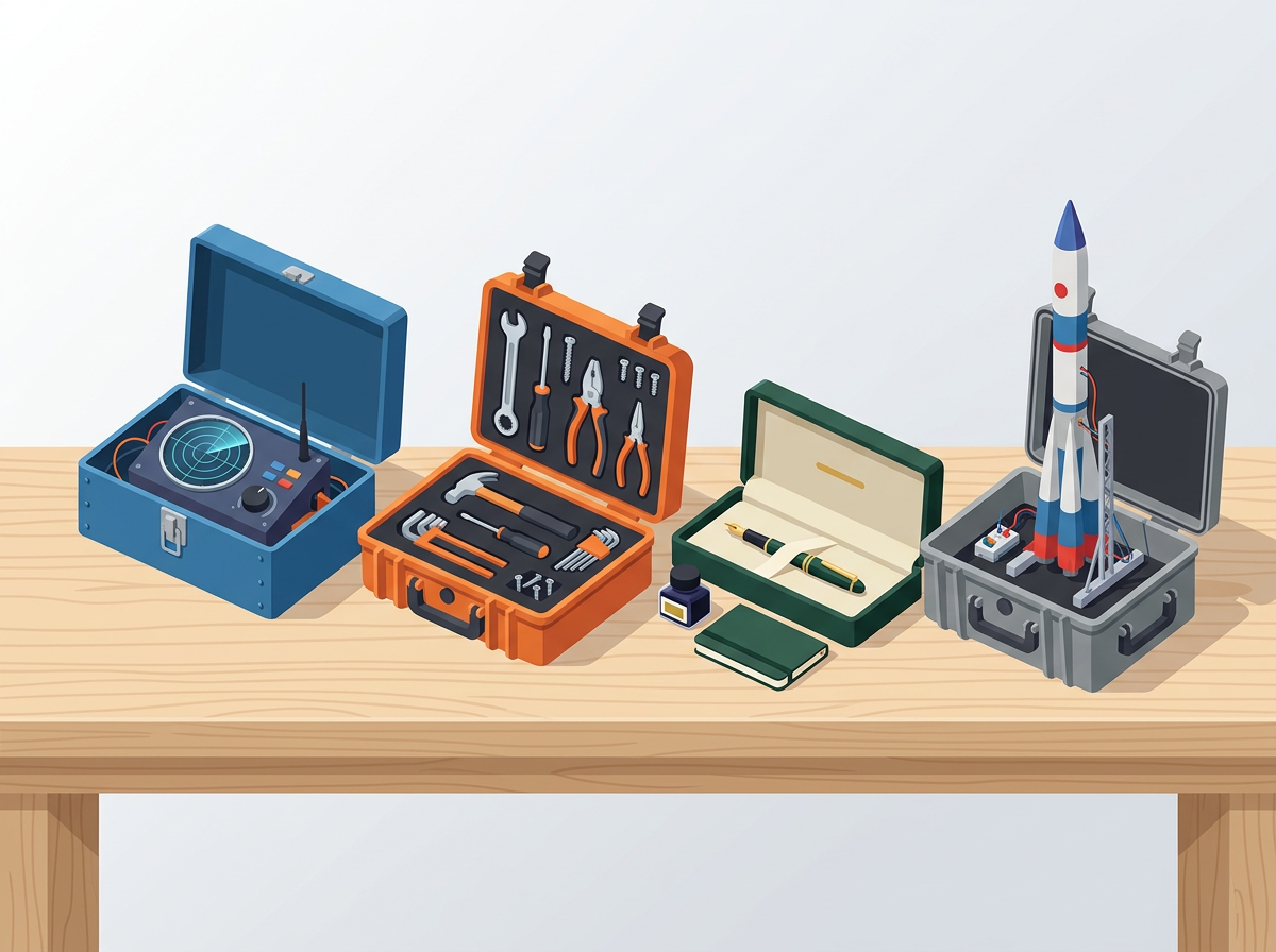 Four different toolboxes representing categories of tracking tools