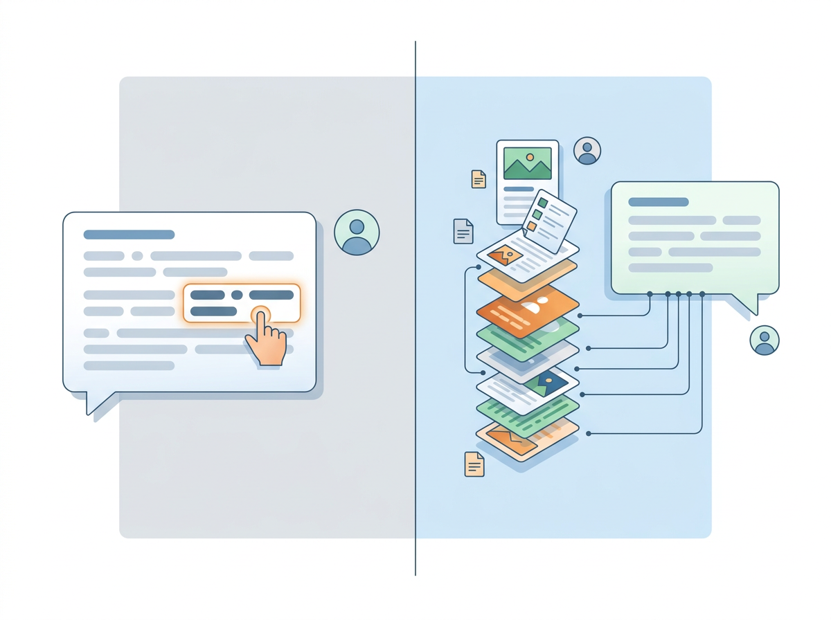Two answer bubbles contrasting a brand named in text with a answer supported by linked sources.