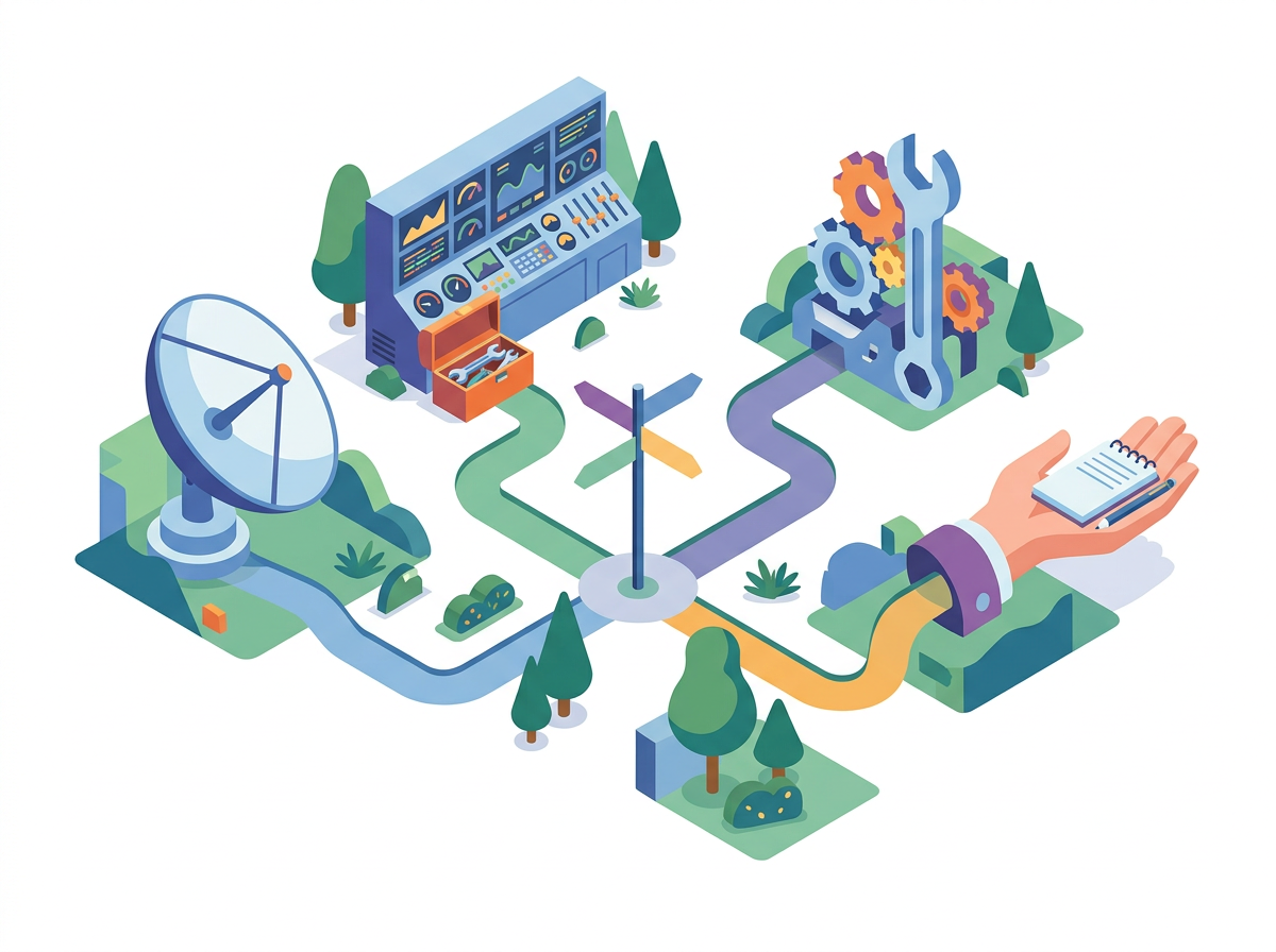 A signpost with four paths leading to different kinds of tracking tools.